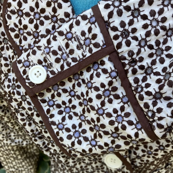 Kenar Embroidered Eyelet Brown & Cream Tailored Blazer Jacket sz 12 - Picture 4 of 12